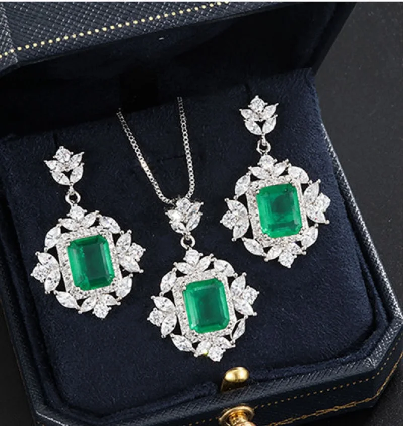 

QTT Classic Bridal Wedding Jewelry Set For Women 925 Sterling Silver Square Crystal Necklace Earrings Ring Sets For Engagement