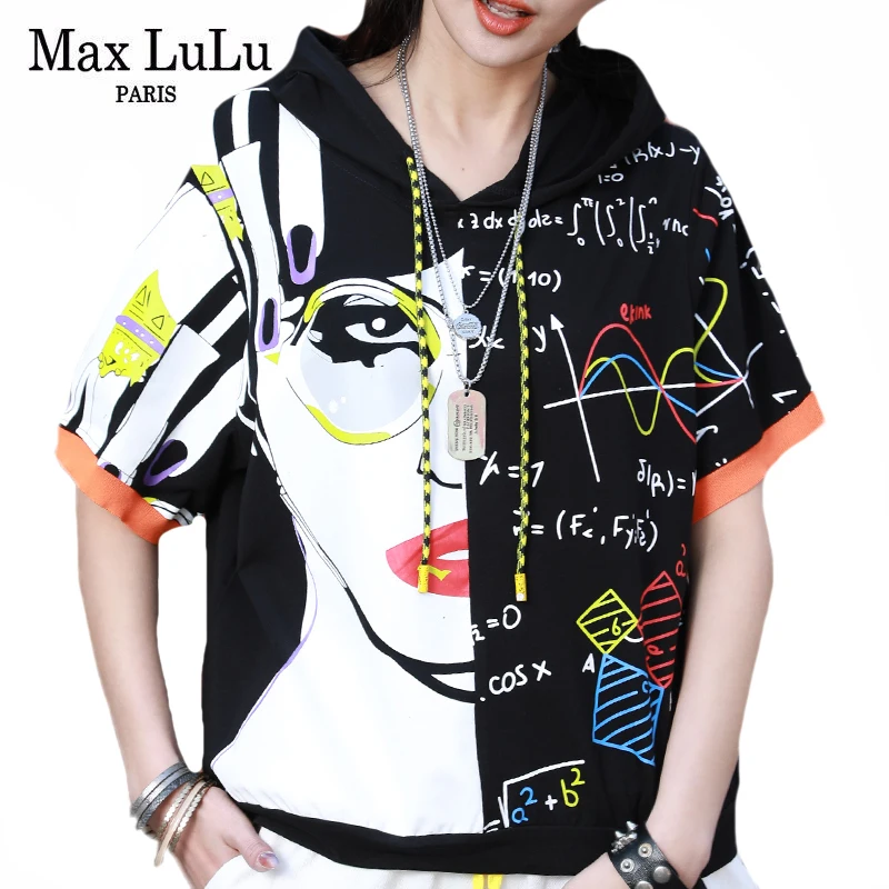 Футболка с капюшоном Max LuLu Женская стильная Винтажная футболка в стиле панк