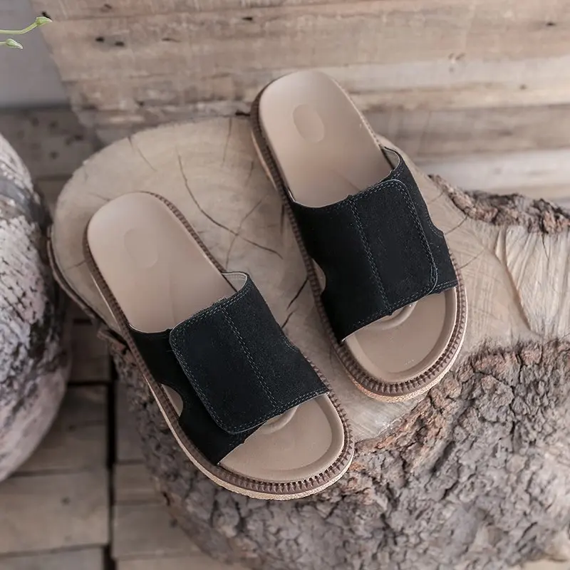 

2021 New Women's Shoes Leather Sandals Metal Buckles Shoes Women Flat Heels Solid Color Summer Outside Casual Lady Footwear