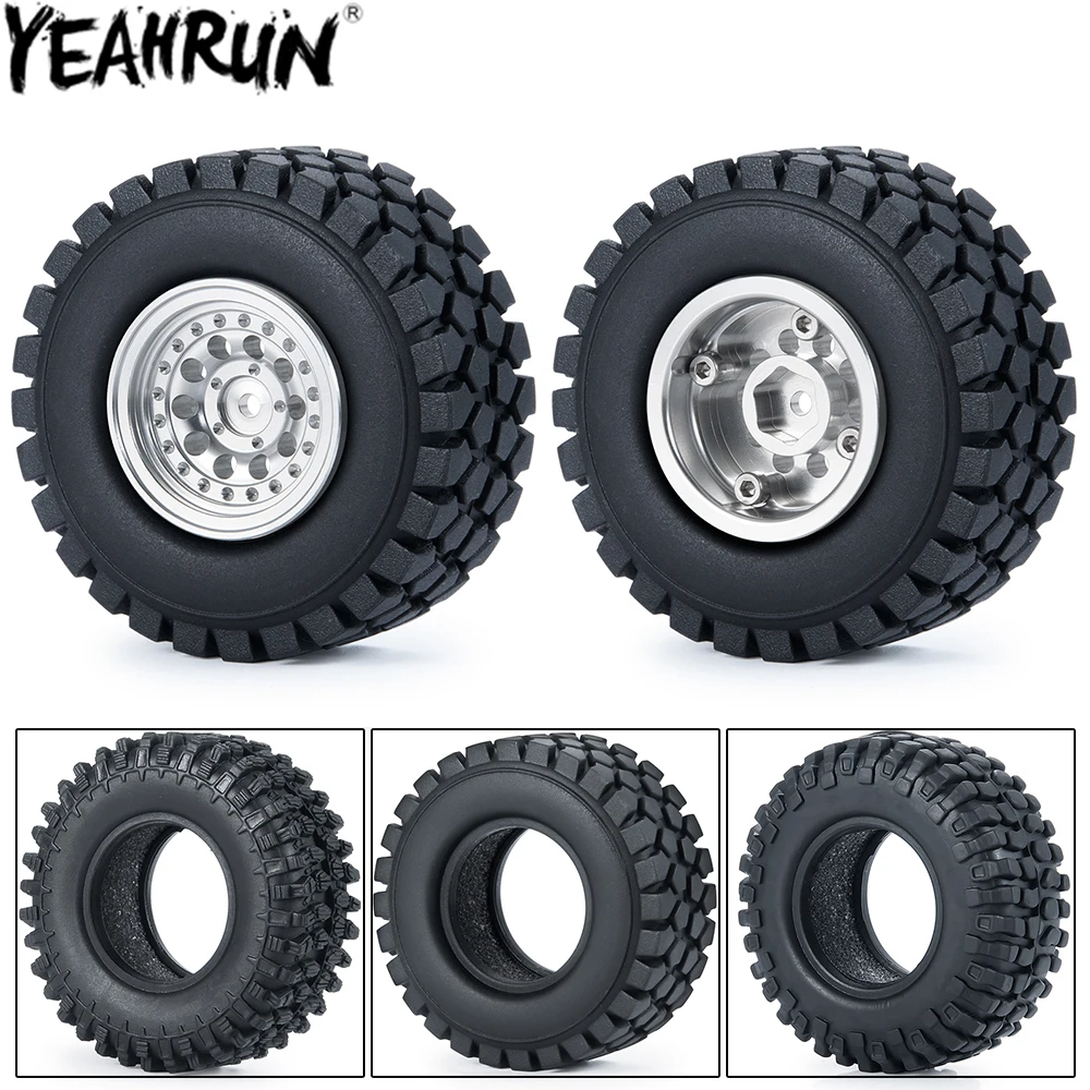 

YEAHRUN 4PCS 1.0" Wheels Tires Kit Metal Wheel Hub & Rubber Tyre for 1/24 RC Crawler Car Axial SCX24 90081 AXI00001 AXI00002