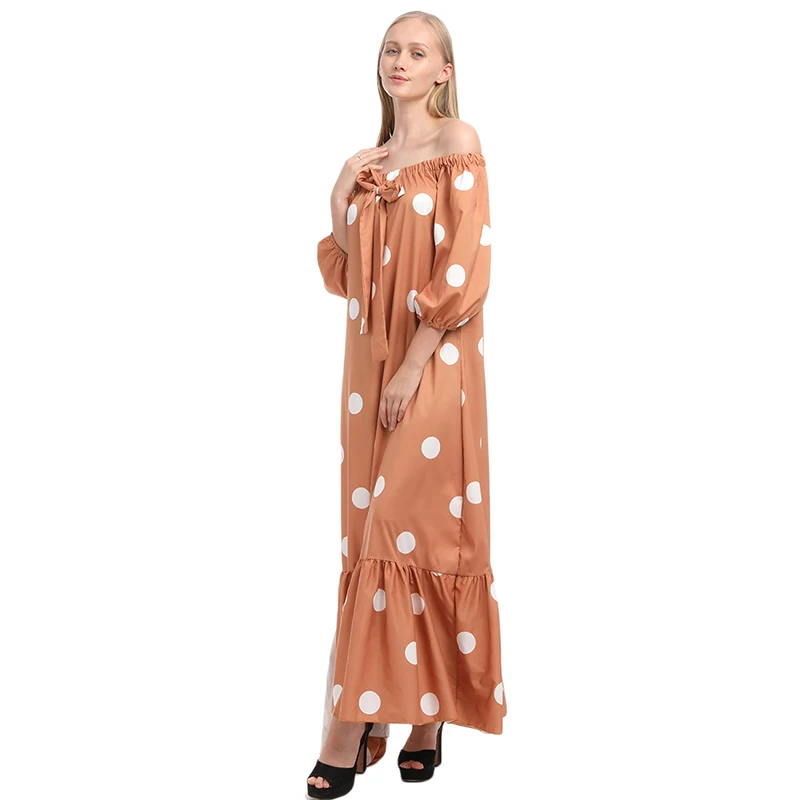 

Ruffle Polka Dot Boho Dress Summer 2021 Women Off Shoulder Beach Maxi Dress Loose Plus Size Long Dress Brown Ladies Dresses