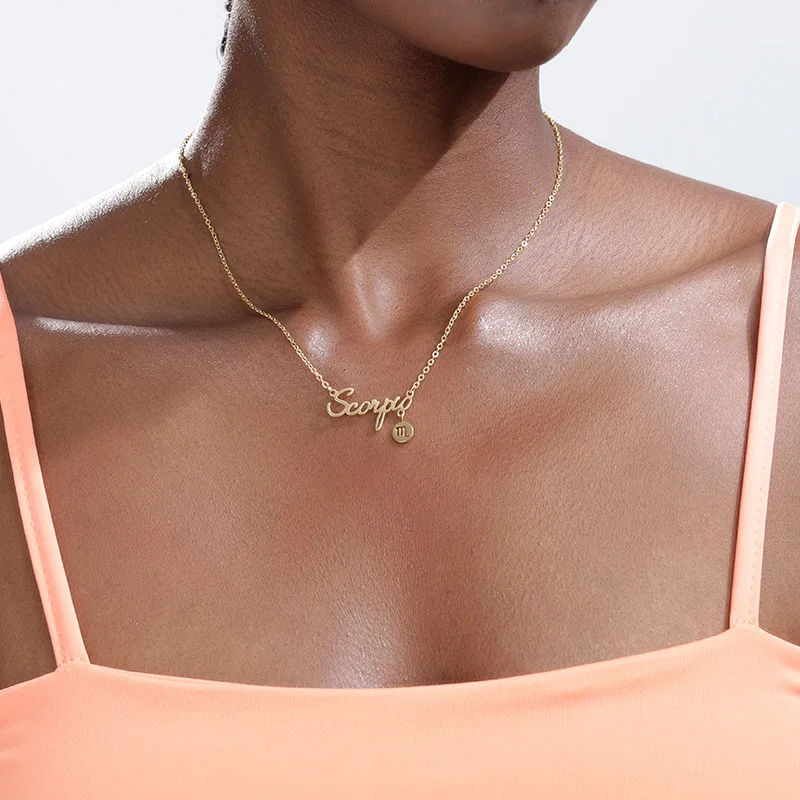 

Gold Zodiac Pendant Necklace Jewelry For Girls Best Friend Gift 12 Constellation English Letter Alphabet Necklace For Women BFF