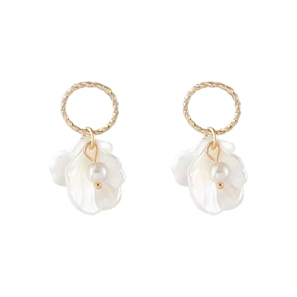 Модные металлические круглые лепестки жемчужные серьги длинные милые