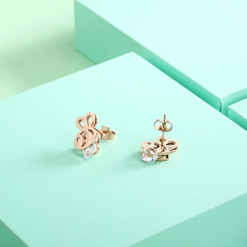 Женские серьги гвоздики из нержавеющей стали с рыбками золотые розового золота