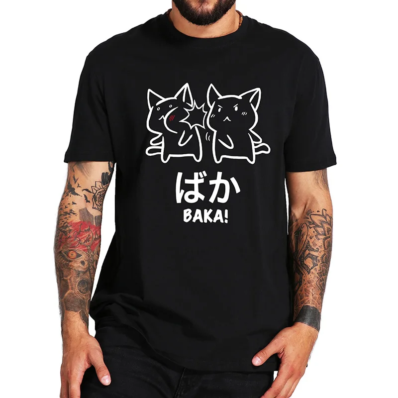 

Anime Cat Baka T Shirt Japnese 100% Cotton US Size Men Women Summer Tops Tee