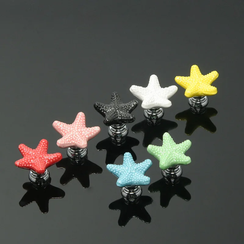 

34mm Starfish Ceramic Drawer Knobs Cabinet Pulls Kitchen Handles Cartoon Furniture Handle for Kids Room Furniture Hardware