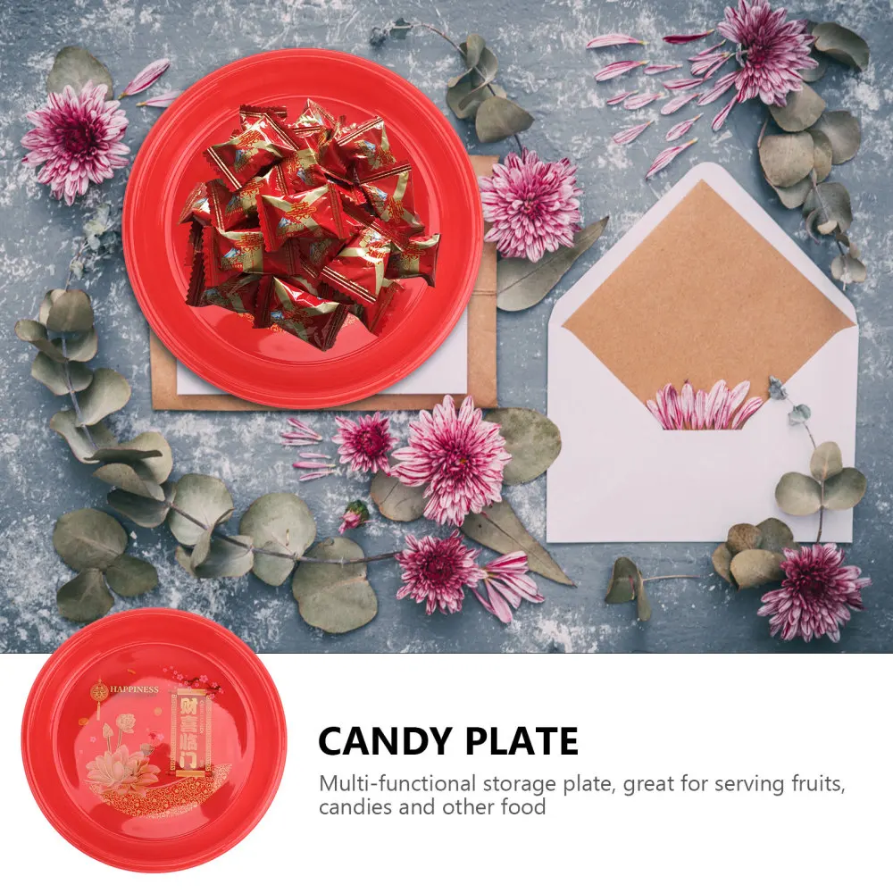 

10Pcs Home Fruits Storage Container Wedding Festival Sacrifice Candy Plate Red