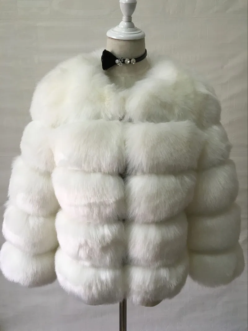 

women's New 2019 fox fur fur slim top coat women's short round neck