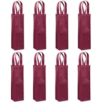 8 pack single wine tote bag non woven wine gift bags reusable single bottle wine bag with handles dark red