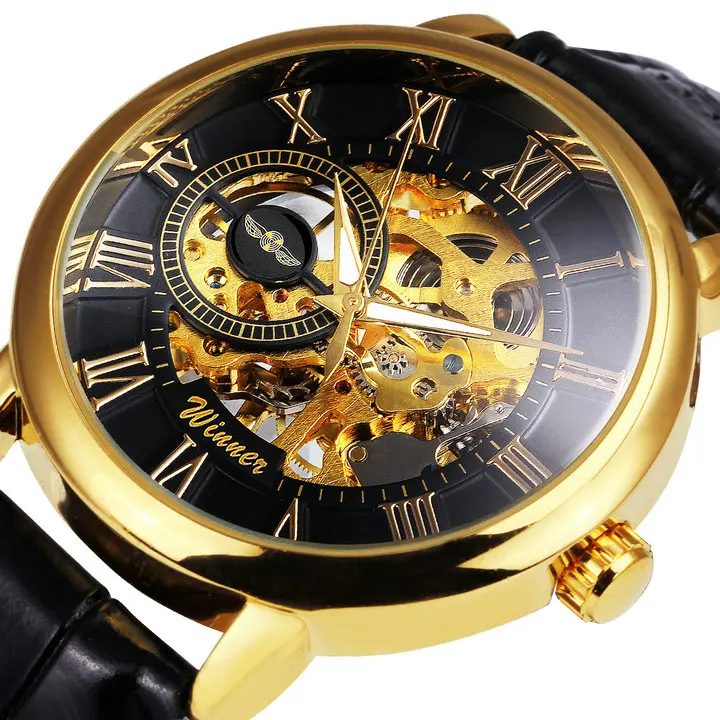 Прозрачные золотые часы для Для мужчин Механические Топ Роскошные Брендовые