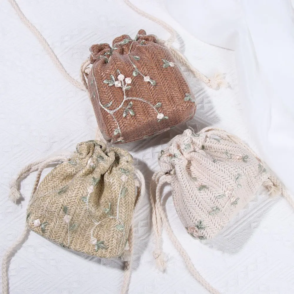

Women Straw Weave Bucket Bags Rattan Women Summer Lace Beach Shoulder Bags Handbags Casual Handbags Retro Mini Shoulder Bag