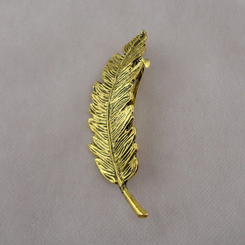 Antique Golden 3 шт. 3,0 см* 10,0 см металлические шпильки в форме пера Модные металлические заколки для волос в виде больших листьев Модные заколки для волос для женщин и девочек - Цвет: Antique Golden