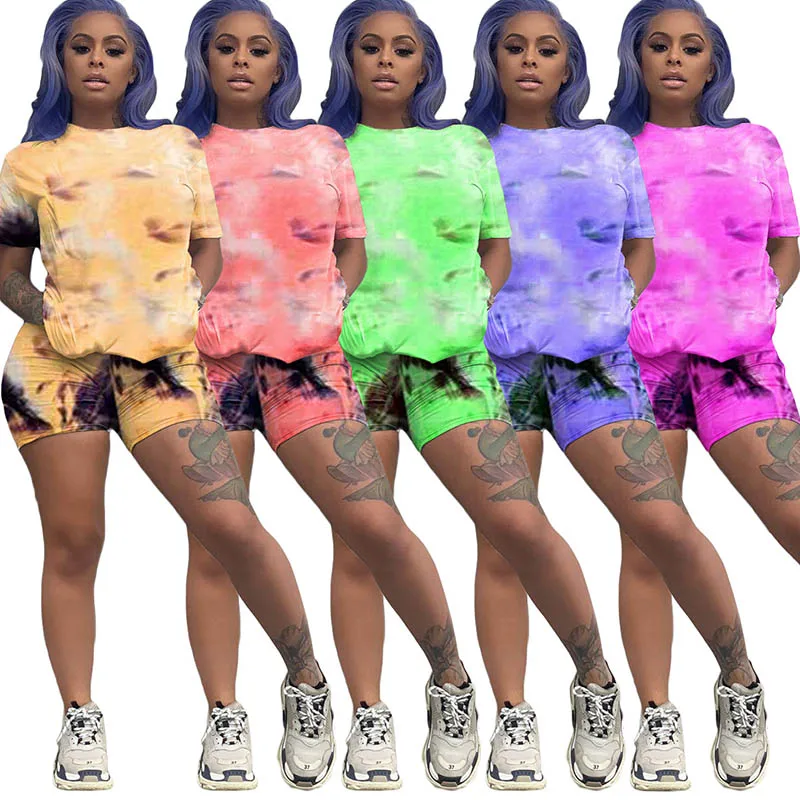 

Womens Tie Dye Fashion Casual Tie-dye Printed Two Piece Set