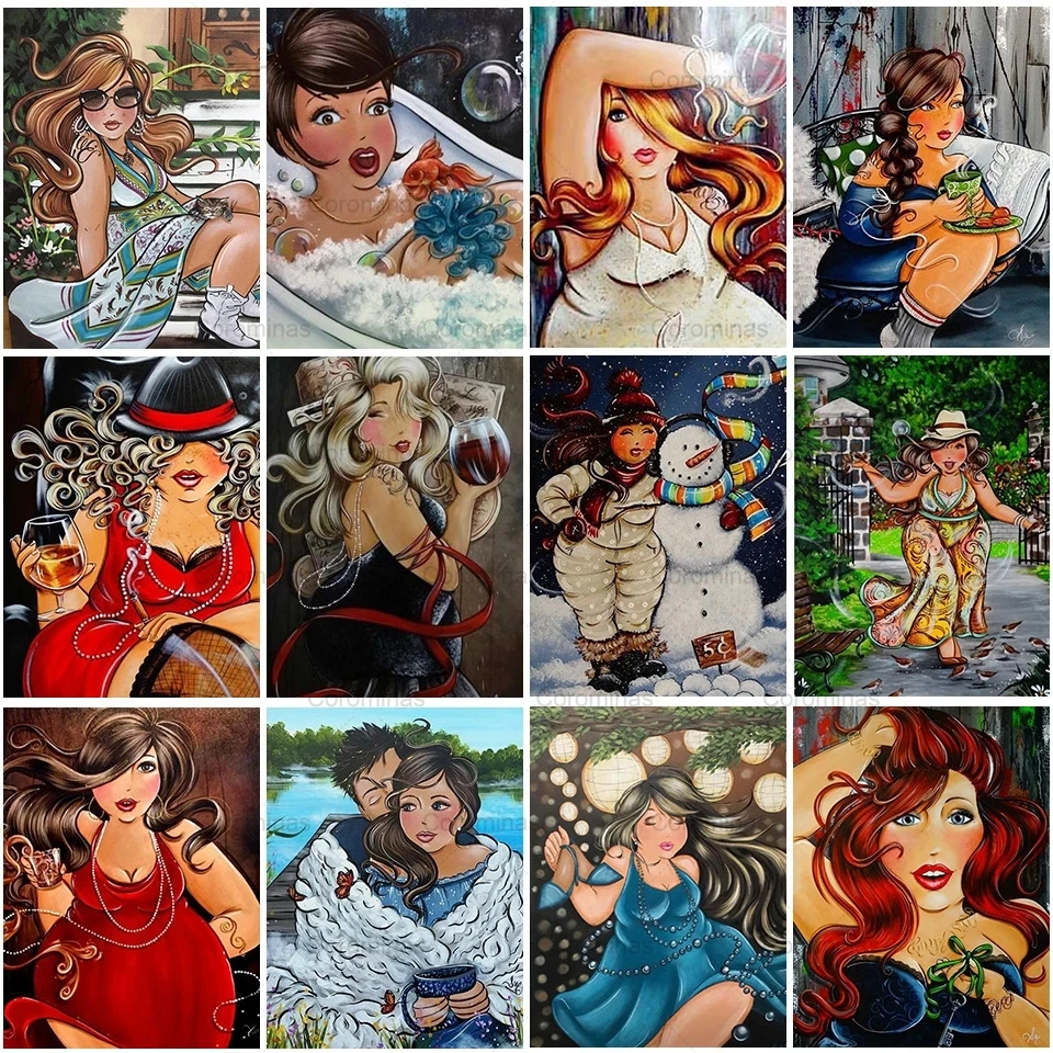 

5D Diy Diamond Painting Cartoon Fat Lady Cross Stitch Kit Full Drill Square Diamond Embroidery Mosaic Woman Pictures Home Decor