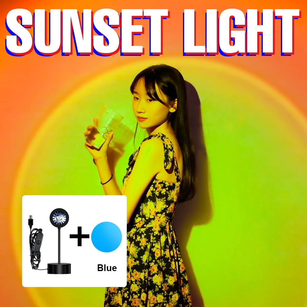 

USB Rainbow Sunset Night Light LED Projection Lamp 5V Atmosphere Projector Sunset Background Desk Lamp Bar Coffee Store Lighting