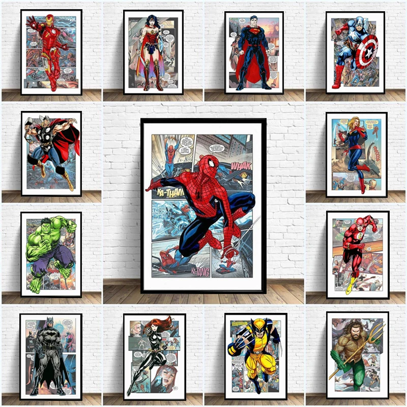 

Постер на холсте комиксов Marvel, Мстители, Капитан Америка, Железный человек, картина, принты, настенные картины для детской комнаты, домашний ...