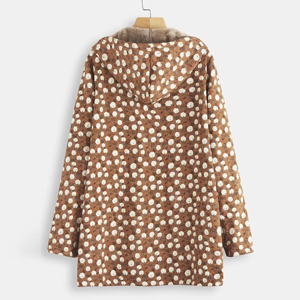 SAGACE Женское пальто размера плюс зимнее теплое винтажное с цветочным принтом