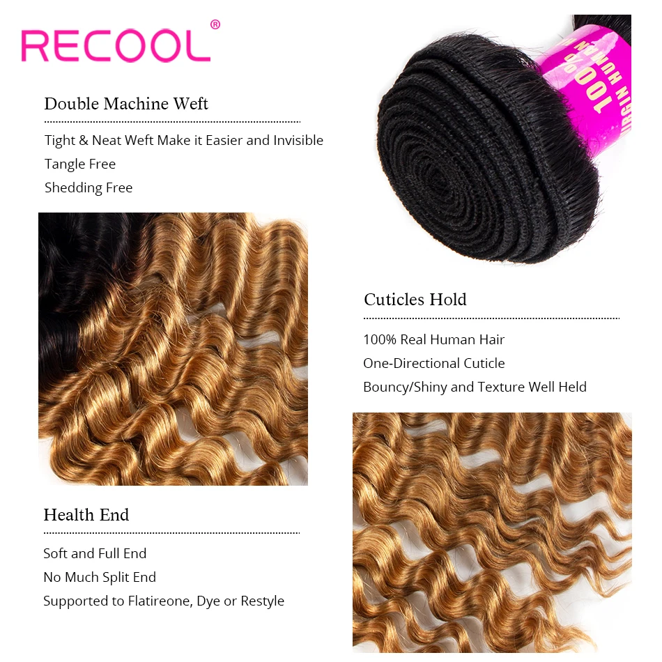 Recool волосы Омбре бразильские Свободные глубокие 1B/27 натуральные кудрявые пучки