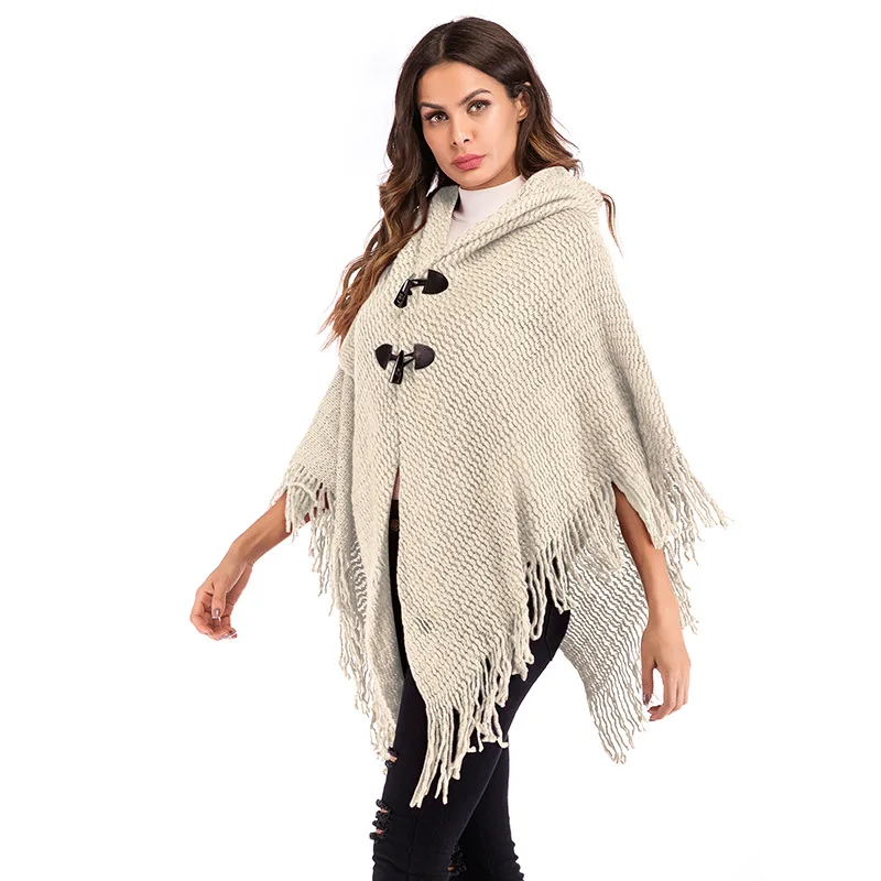 ZOGAA 2019 Red Knitted Cloak Sweater Women Casual Loose Tassels Shawl Autumn Winter Streetwear Poncho Hooded Pullovers | Женская одежда