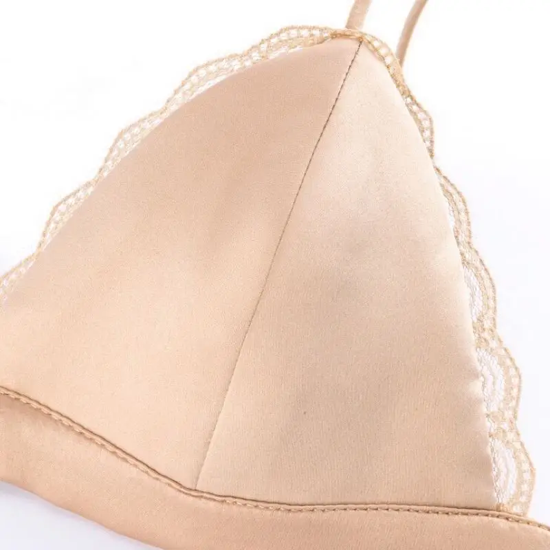 

FITWEE Soft Satin Sexy Bra Comfortable Lingerie Lace Wireless Bralette Seamless Thin Bras For Women 2021 Fashion Size S-L