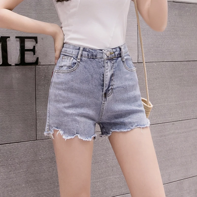 

Denim shorts women's new summer 2021 high waist slim tight burr hole elastic A-line hot pants