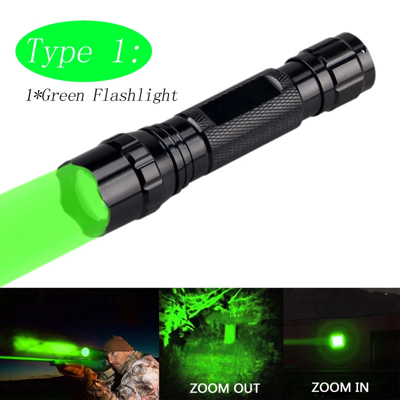 Green No Battery 300 ярдов зеленый/красный масштабируемый светодиодный охотничий фонарик Тактический Хищник Varmint Hog страйкбол Lanterna+ 18650 батарея+ USB зарядное устройство - Испускаемый цвет: Green No Battery