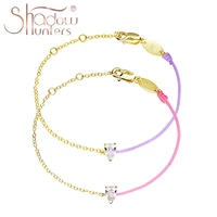 shadowhunters 925 sterling silver pure pink string yellow gold bracelet with pear shape charm thin bracelet women trendy jewelry