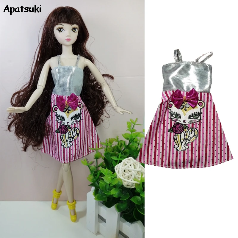 Розовый бант кошка с принтом куклы наряды платье для Барби вечернее Vestido Короткое