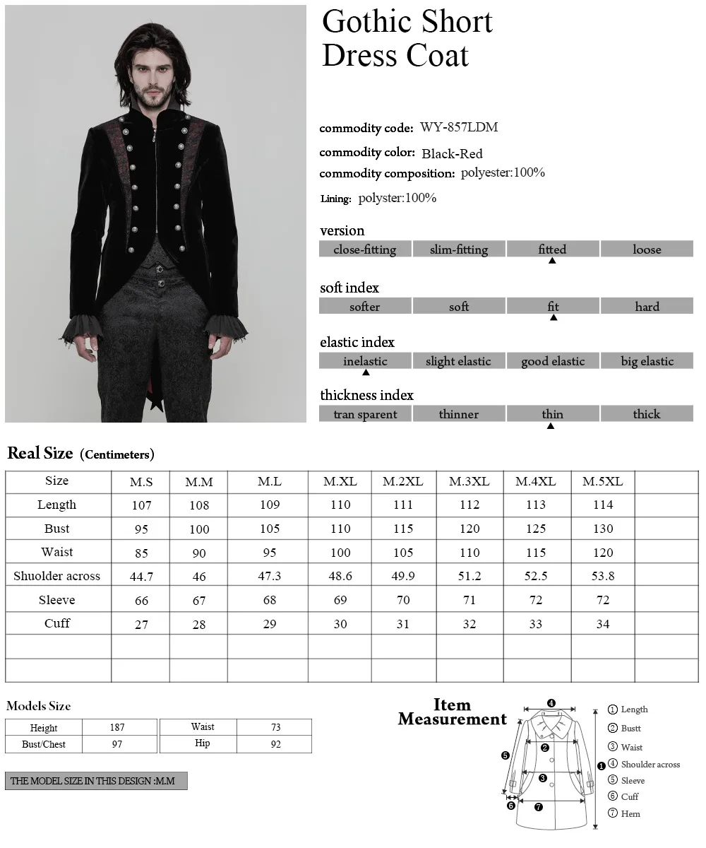 

PUNKRAVE Men's Gothic Short Dress Coat Victorian Gorgeous Vintage Wedding Prom Swallowtail Jackets