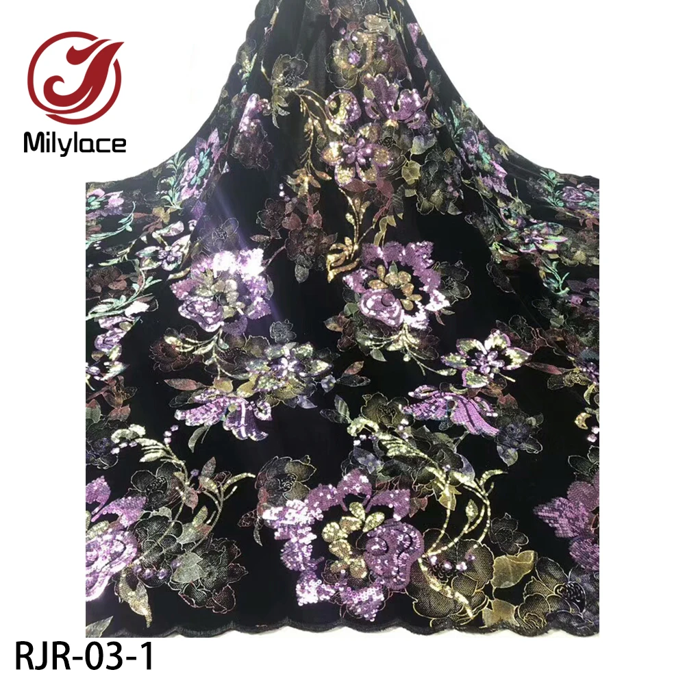 

African Lace Fabric 2020 High Quality Sequins Embroidered Velvet Lace Nigerican Lace Fabrics for Party Dresses RJR-03