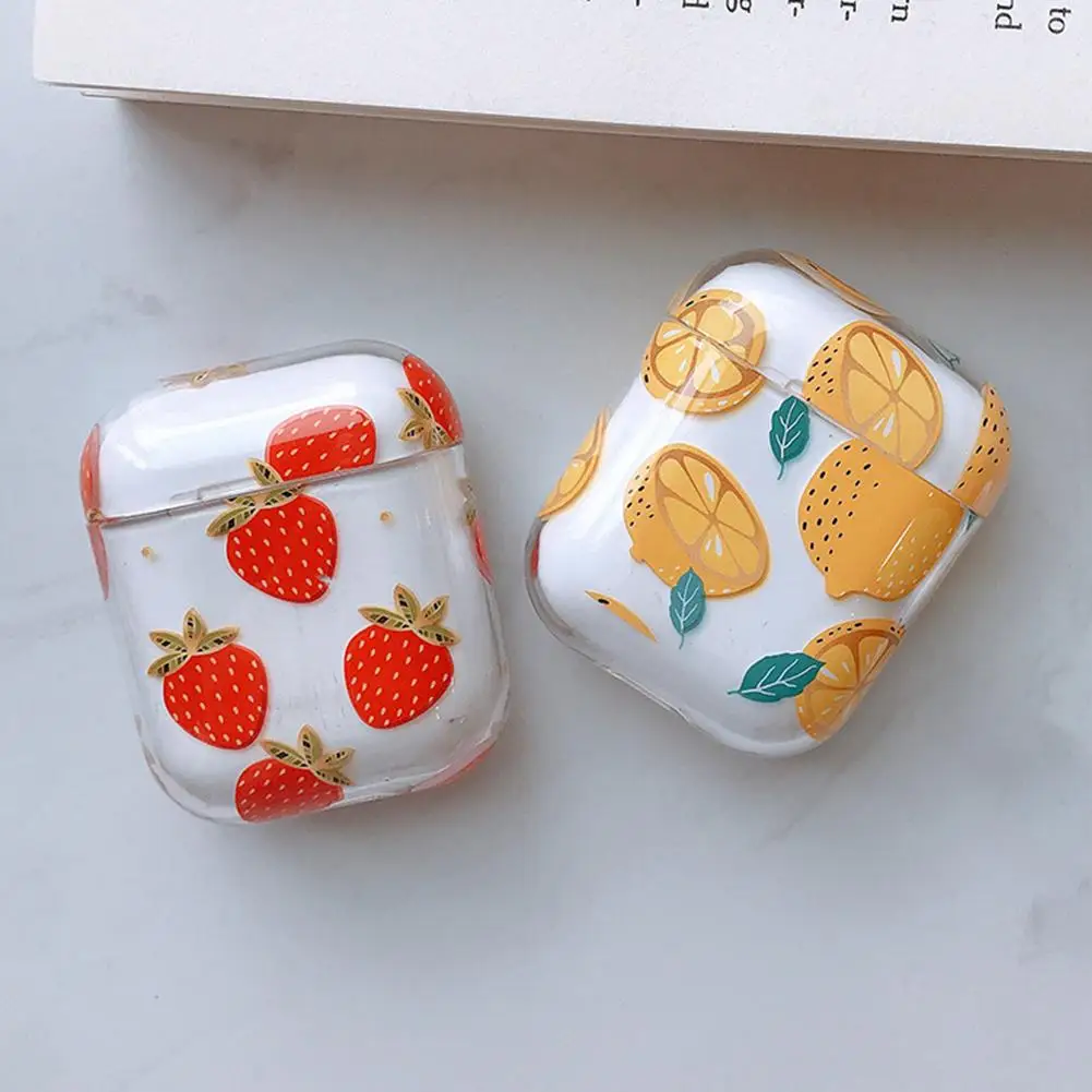 Protective Case Cover for Air pods Transparent Lemon Strawberry Gardenia Pattern Wireless Bluetooth Earphone Anti-fall Cases | Электроника