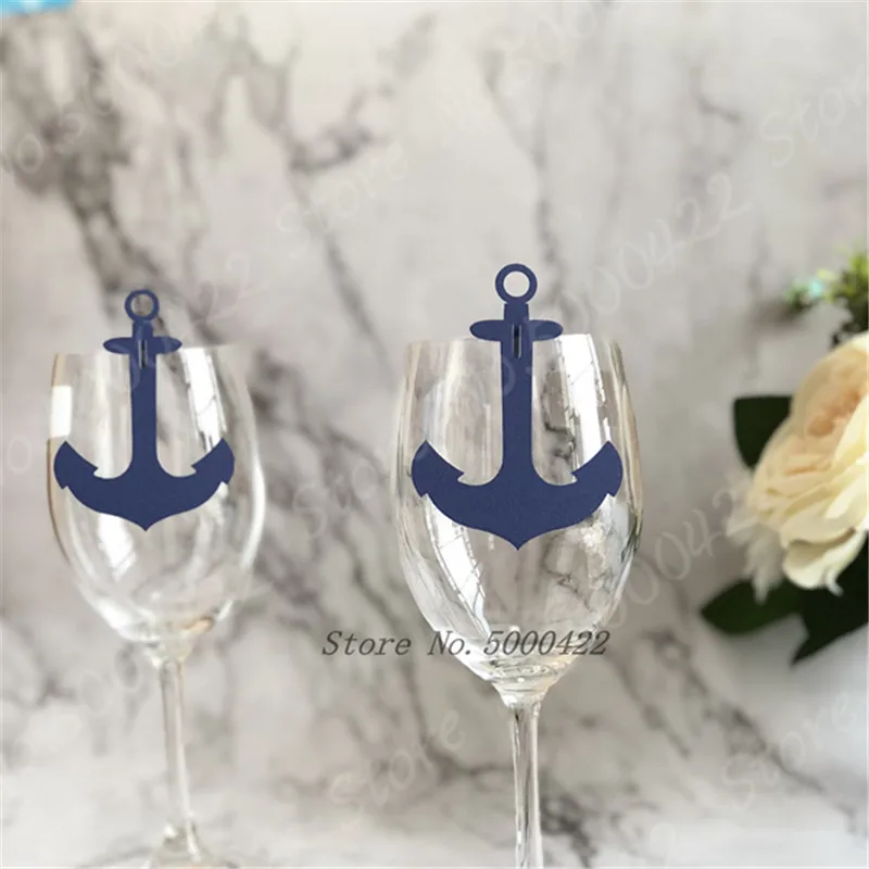 50 шт. винные именные карточки в морском стиле с якорем для Винных Бокалов