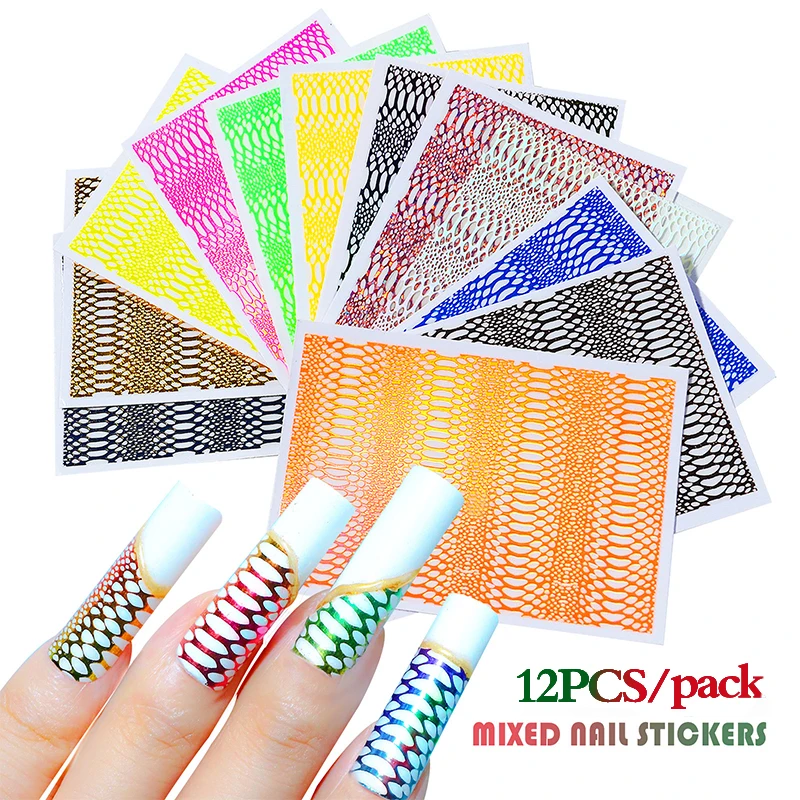 

12 штук, смешанные наклейки для ногтей, s дизайн ногтей, полосатые линии, геометрия, 3D слайдер для ногтей, наклейки для гель-лака, наклейки для ...