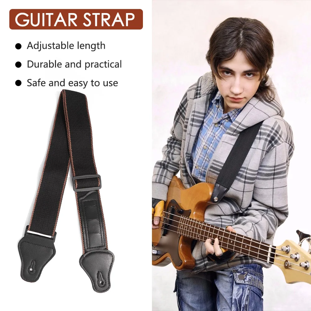 

Adjustable Electric Guitar Strap Folk Guitar Picks Holders Thickened PU Leather Acoustic Guitarra Bass Strap Belt with Pockets
