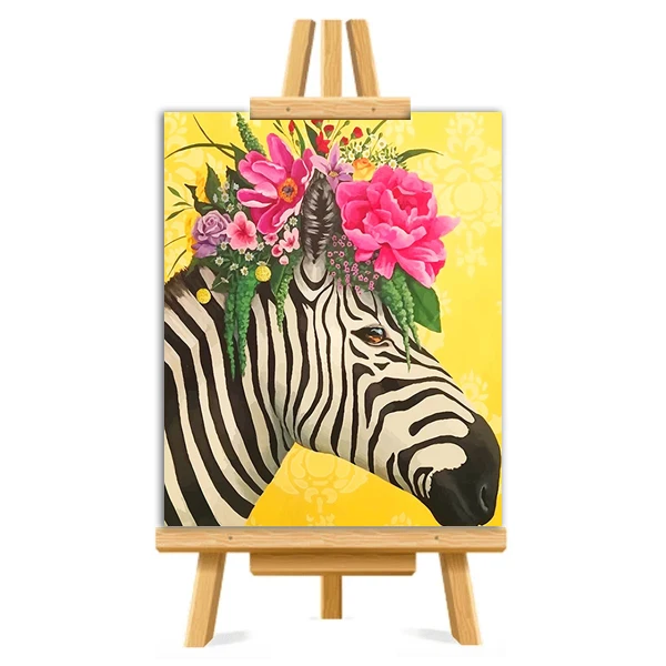 

Zebra FlowersCrown painting by numbers animals with frame crafts for adults decorative canvas acrylic paint pictures on the wall