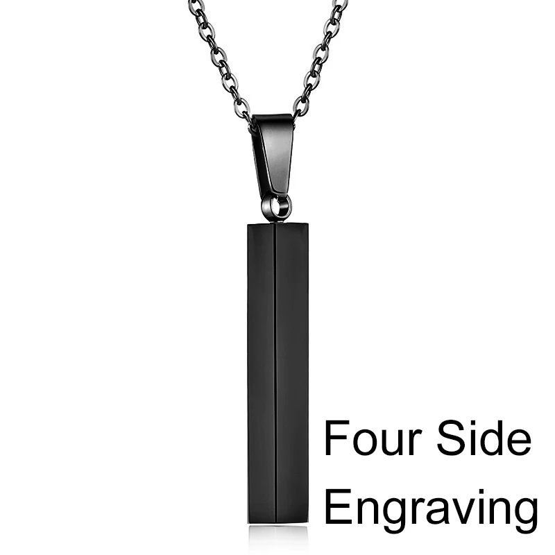 Black 4 Side Квадратное ожерелье с надписью на заказ, нержавеющая сталь, розовое золото, серебро, персонализированные ожерелья для мужчин и женщин, ювелирное изделие, подарок - Окраска металла: Black 4 Side