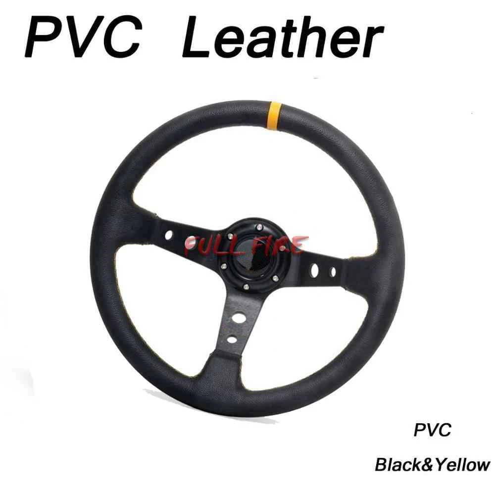 PVC-Black YELLOW 14 дюймов 350 мм Дрифт гоночный руль ПВХ/замша/из искусственной кожи Универсальный руль глубокая кукурузная тарелка - Цвет: PVC-Black YELLOW