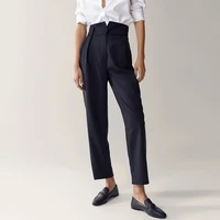 2022 fall flannel straight leg trousers high waist elegant long pants cross waist zipper lady pencil pants office wear bottoms