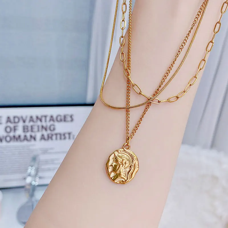 

Plating 14K Real Gold Necklace Shine Temperament Human Head Necklace Personalized Exquisite Luxury Necklaces Glamour Jewelry