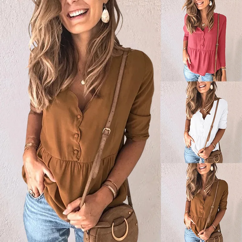 

Spring Autumn New Women Shirts Solid Long Sleeve Casual Loose Patchwork Tops Blouses