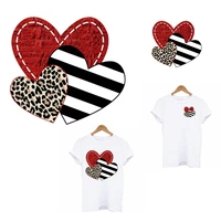 leopard heart patches for clothing striped red love thermo stickers on kids clothes diy girl t shirt applique iron on transfer