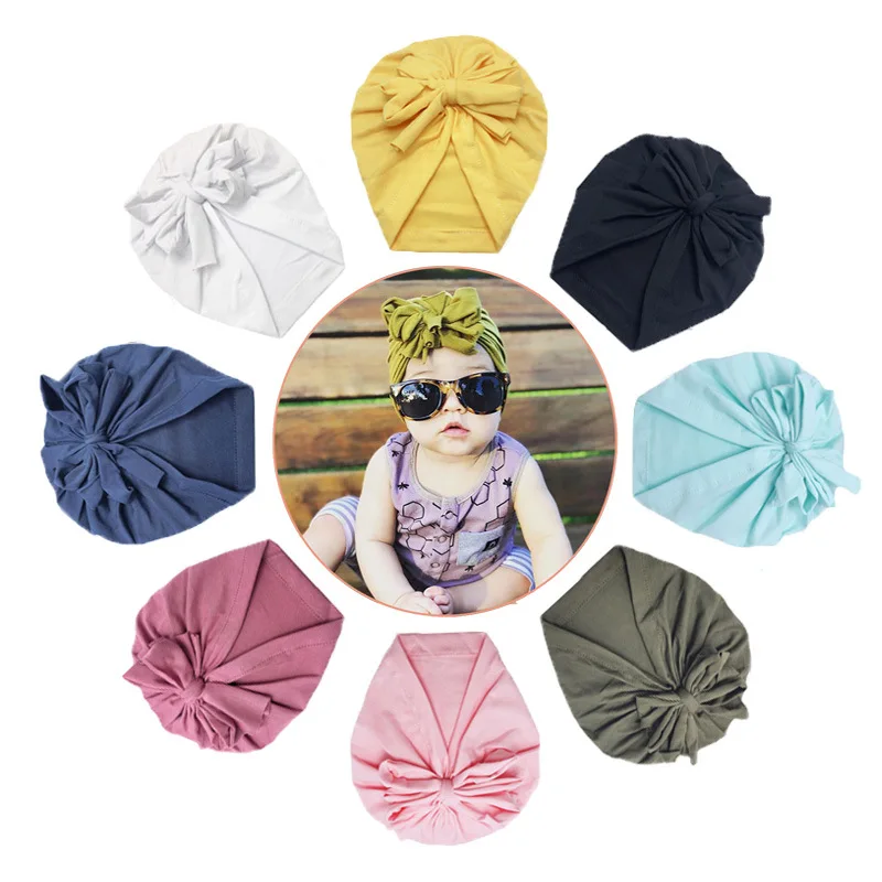 Infant Headbands Solid Cotton Kont Turban Headband For Girls Stretchy Beanie Hat Headwear Baby Hairband Faixa Cabelo Para Bebe | Детская