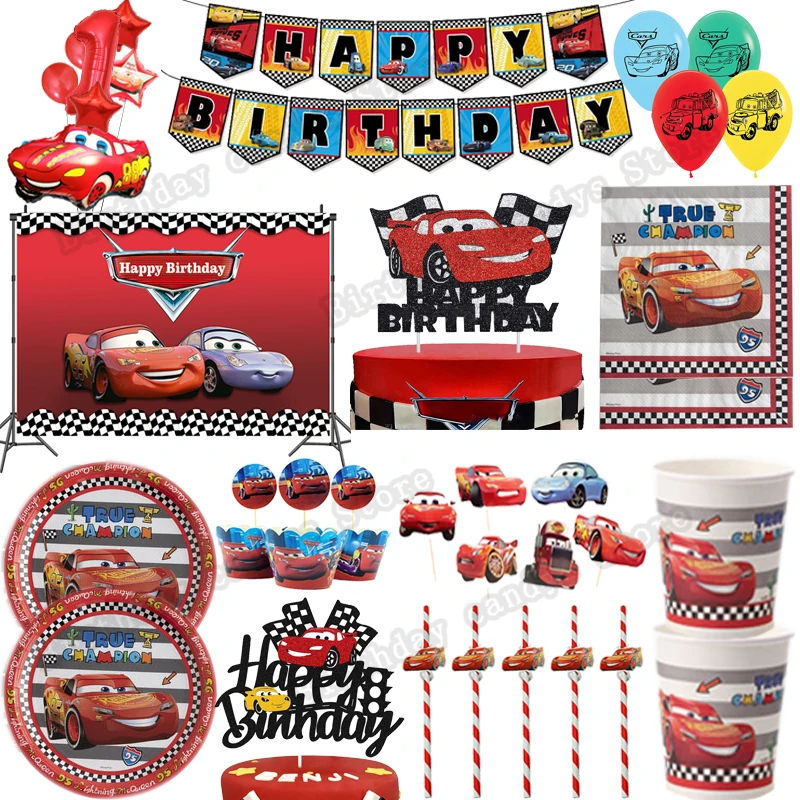 

Disney Cars Lightning McQueen Theme Birthday Party Decorations Disposable Paper Straw Plate Napkin Cup Tablecloth Party Supplies