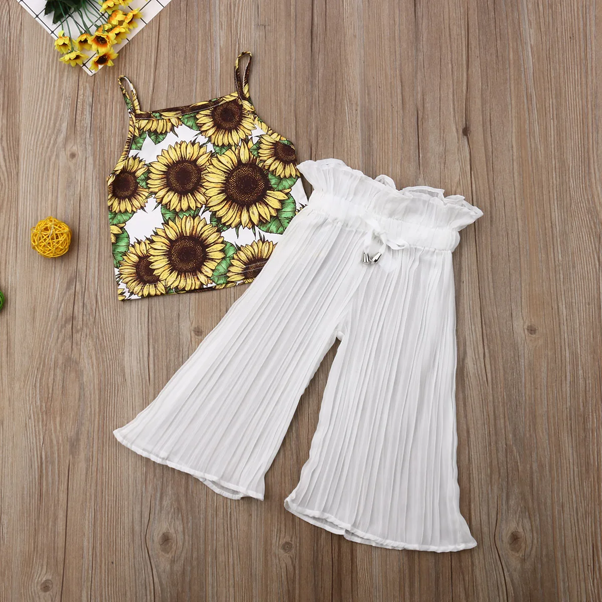 Женская летняя одежда для маленьких девочек топ на бретельках с подсолнухом +