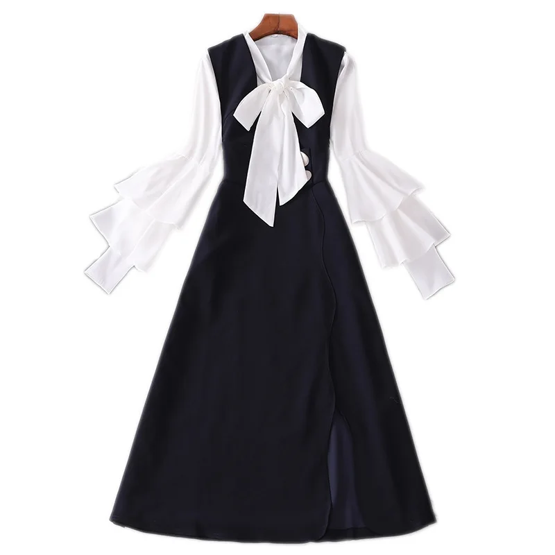 Женский офисный комплект из двух предметов белая рубашка с воротником бантом и