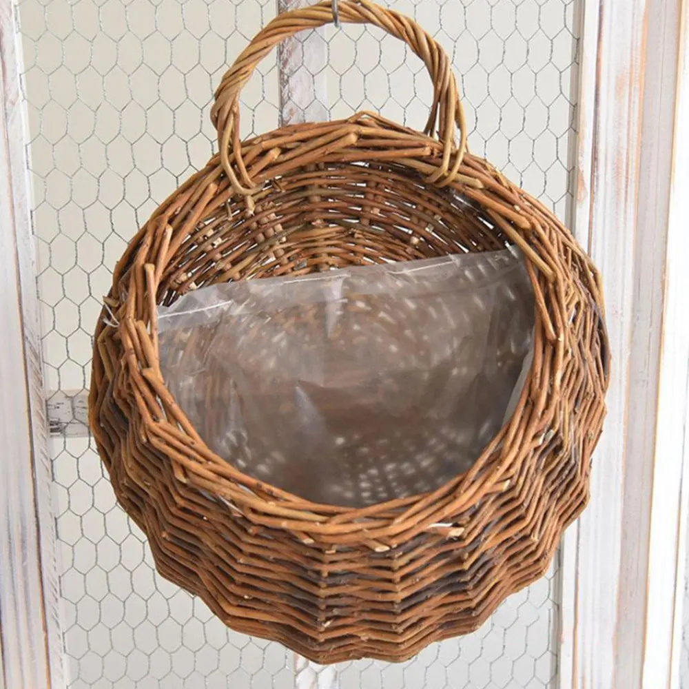 Настенная подвесная натуральная плетеная корзина для цветов цветочный горшок