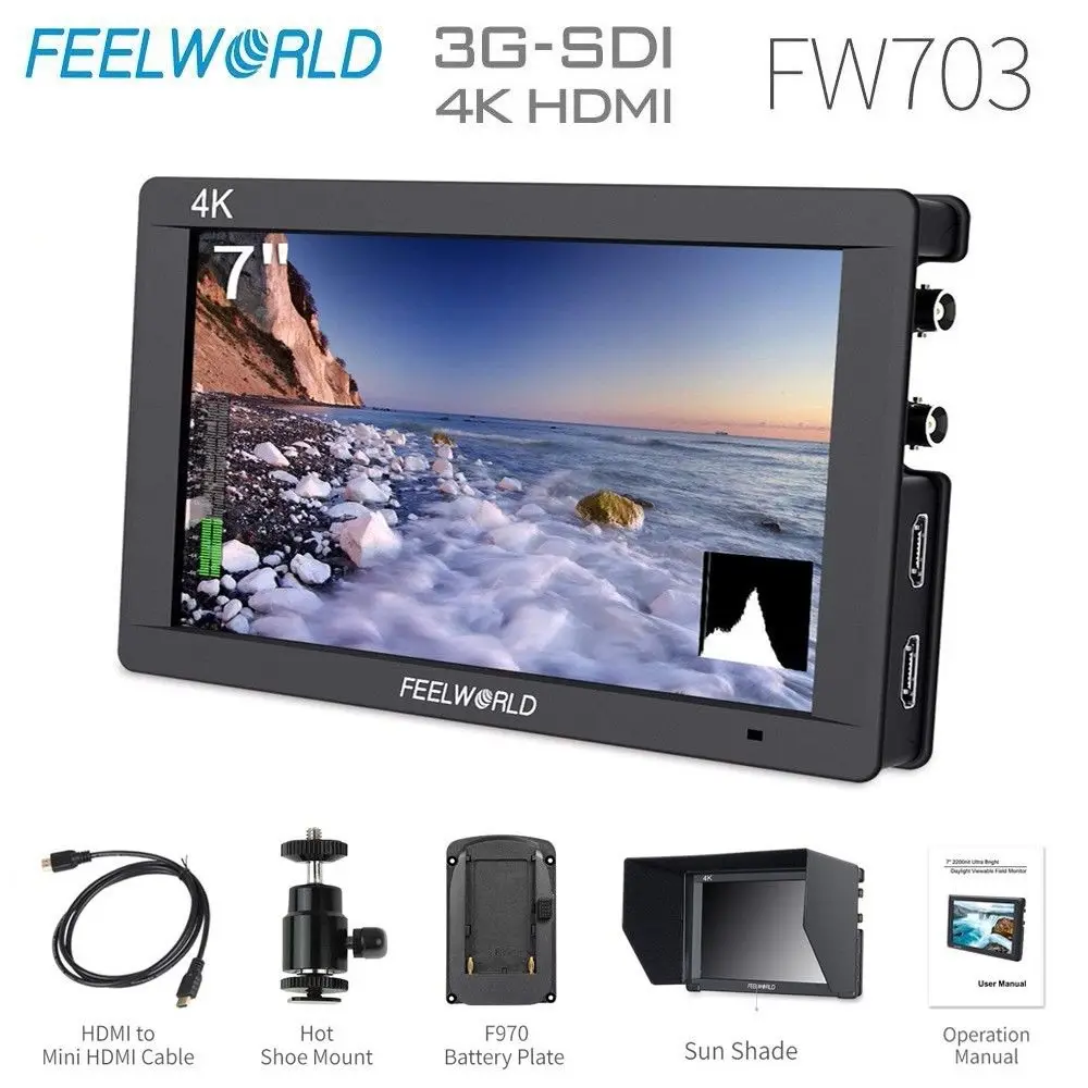 

Монитор для камеры Feelworld FW703 3G SDI 4K HDMI, 7-дюймовый IPS Full HD 1920x120 0, портативный монитор для цифровой зеркальной камеры Sony, Nikon, Canon