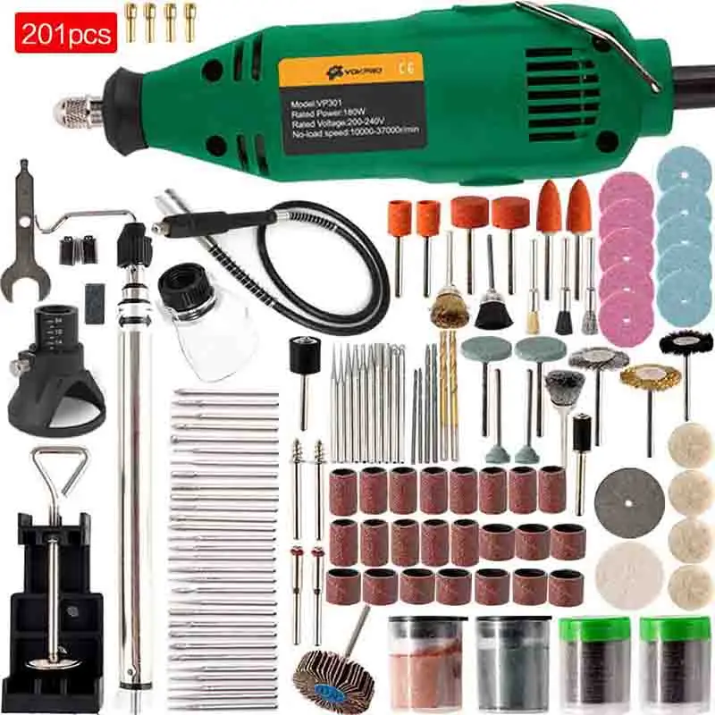 Green 201pcs Мини Dremel электрические сверла Инструменты С Гибким Валом Аксессуары сверло электроинструменты гравер мощность для гравировки сверления - Цвет: Green 201pcs