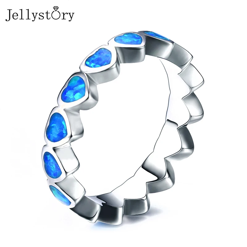 

Jellystory 925 серебро кольцо для женщин белого и синего цвета В форме сердечка опалдрагоценного камня кольцо обручальное кольцо ювелирные подар...