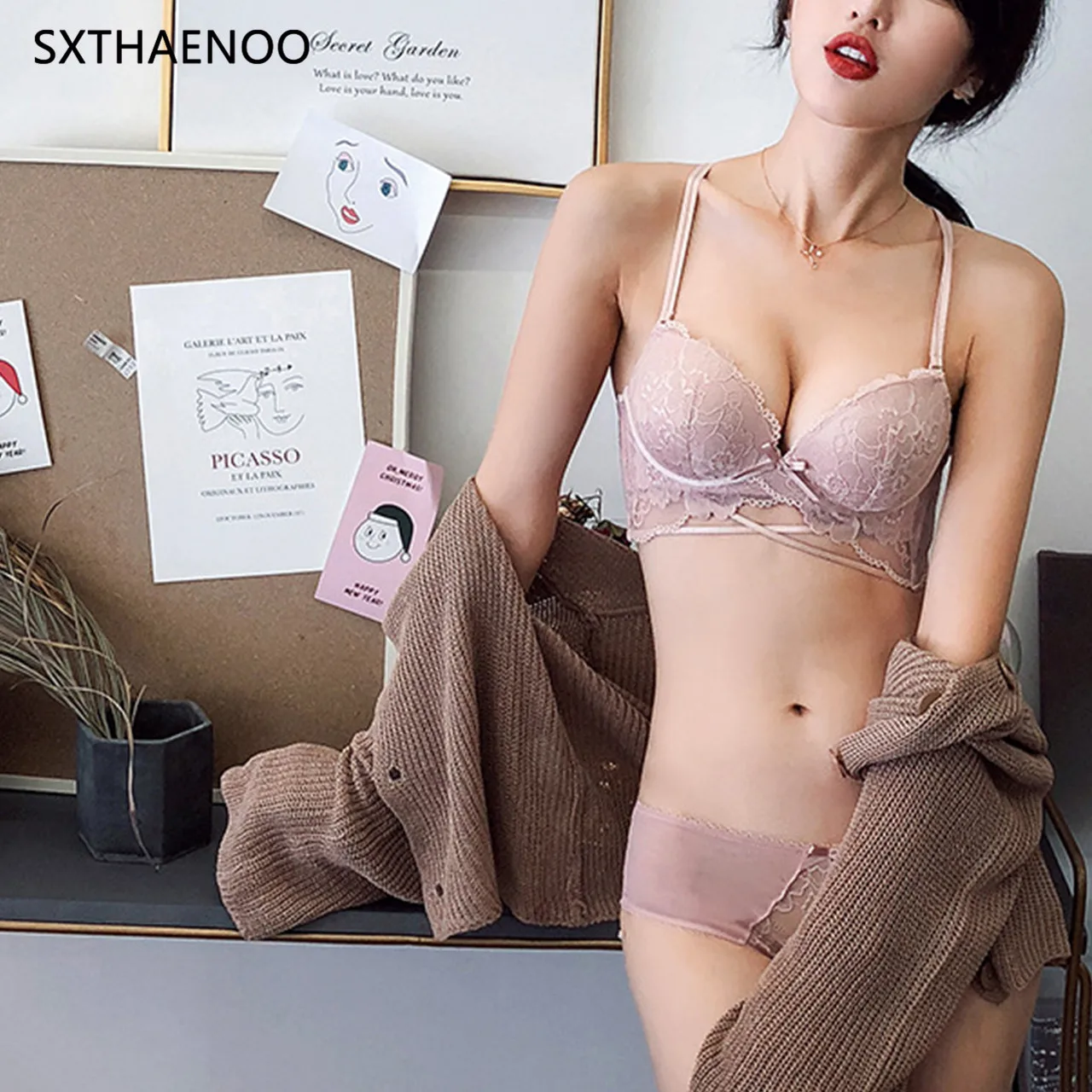 Элегантный романтический утолщенный бюстгальтер SXTHAENOO собранный без стальных